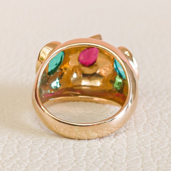 Three-Stone Tourmaline Dome Ring – 14 k Gold, Size 6¼ - Picture 5 of 15